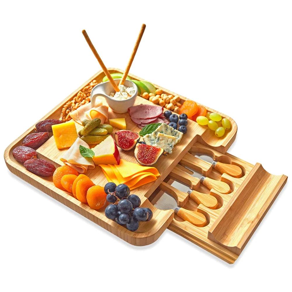 

Wholesale Extra Large Charcuterie Board with bowl Bamboo Cheese Cutting Board Set and Knife Set for Serving Tray