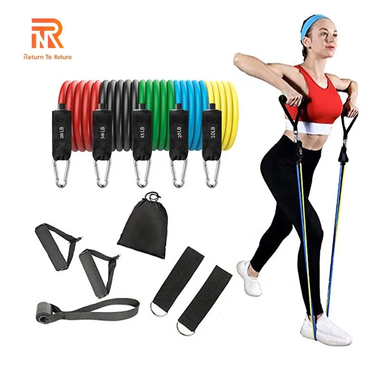 

S4 Custom 11pcs Fitness Bands ,Home Gym 11pcs Resistance Bands Set With Foam Handles, Customized