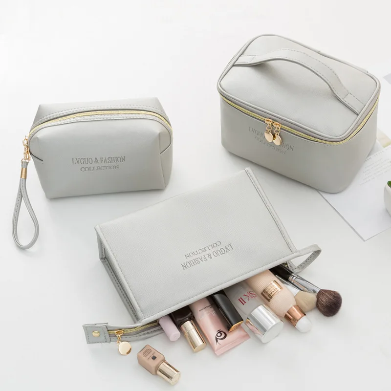 

Women Waterproof Toiletry PU Leather Makeup Bag Set Pouch Cosmetic Bags for Travel Free Gift Bag