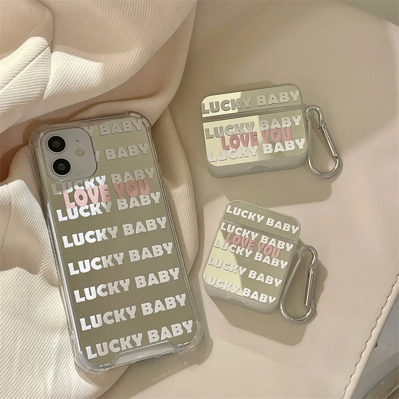 

Drop shipping For airpod 2gen 3gen pro case silver light lucky baby letter silver airpod sublimation cases