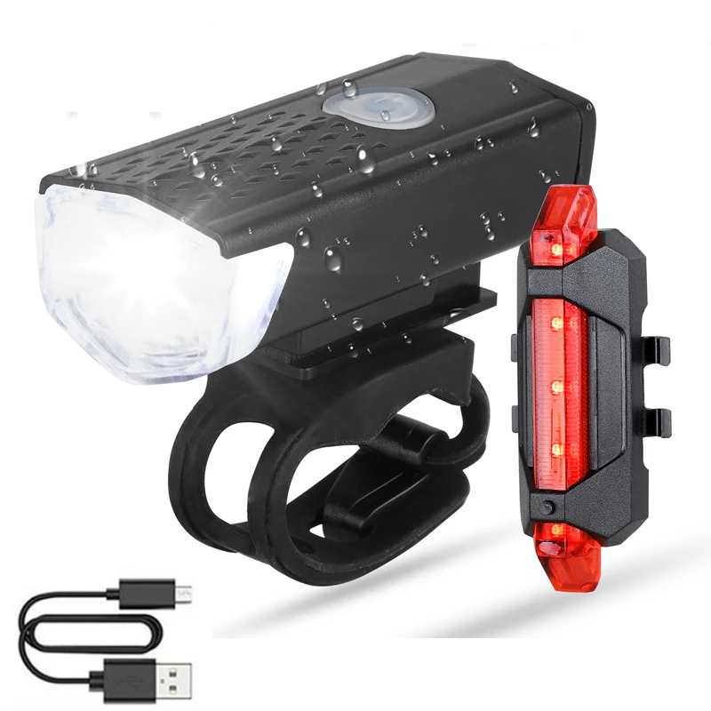 

Front Rear bicycle light USB rechargeable LED bike lights outdoor Cycling bicycle accessories light equipment bike necessary, Black/white