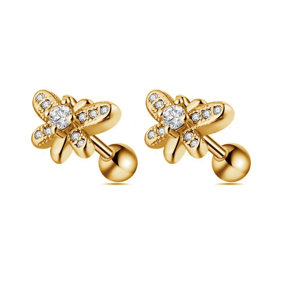 

wholesale luxury jewelry 925 sterling silver earrings 18k gold plated butterfly cartilage stud earrings for women