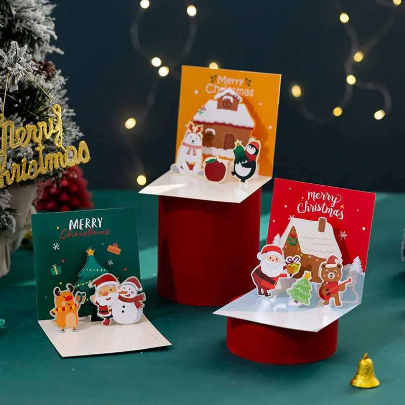 

Merry Christmas Paper 3D Greeting Card with Envelope Christmas Supplies INS Santa Claus Greeting Cards