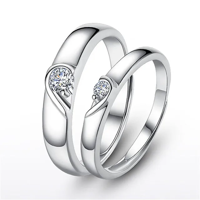 

Fashion Silver Plated Inlaid Zircon Loves Heart Couples Pair Rings for Women Men Valentine's Gifts