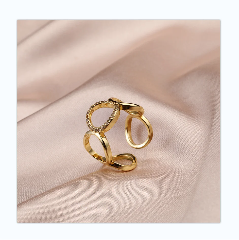 

18k Gold Plated Staineless Steel Adjustable Crystal Circle Finger Ring Opening Multiple Circle Index Finger Ring