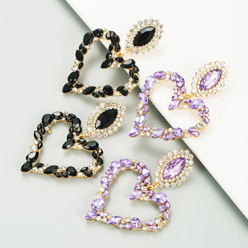 

Vintage Style Rhinestone Hoop Earrings Alloy Studd Diamond Heart Earrings Gold Plated Geometric Earring For Women Jewelry