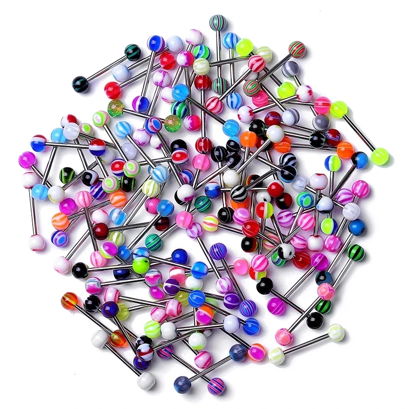

New 20/30/40/80/100PCS Mixed Colors Acrylic Body Piercing Bar Barbell Nipple Ring Stainless Steel Tongue Ring, Random color