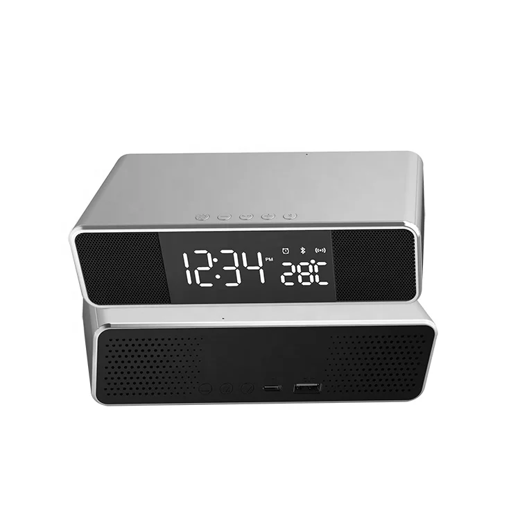

2021 Newly Type-c input wireless charger Alarm Clock BT speaker with temperature