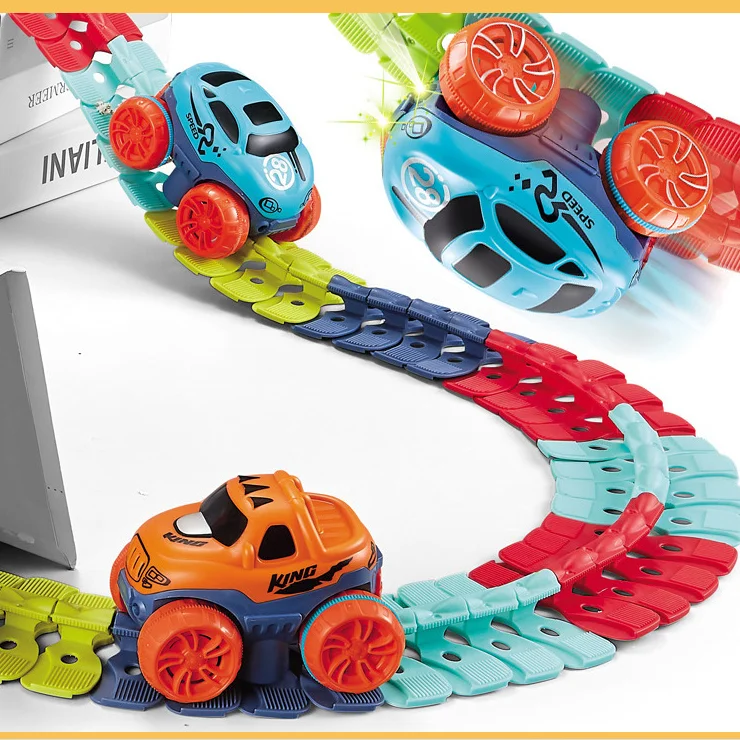 

Building Block Diy Assemble Flexible Changeable Racing Track Toy Rotating Loop Flexible Rail Track Car Toy Set For Kids