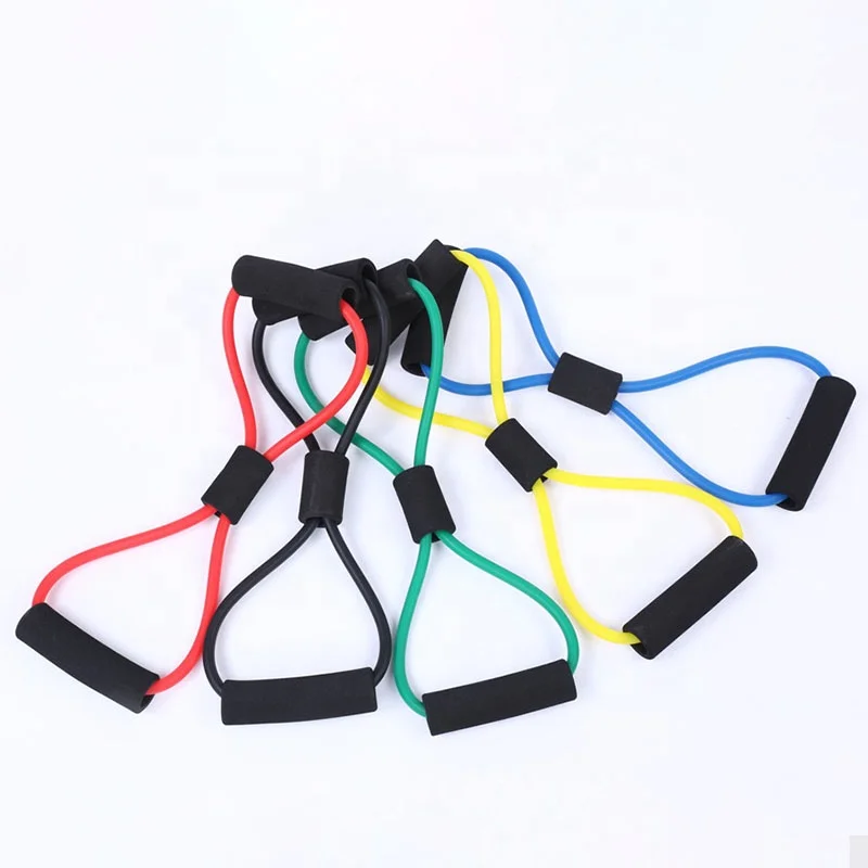 

premium muscle toning arms pull up strength elastic chest expander fitness yoga tpe 8 shape resistance band, Black/red/blue/green/yellow