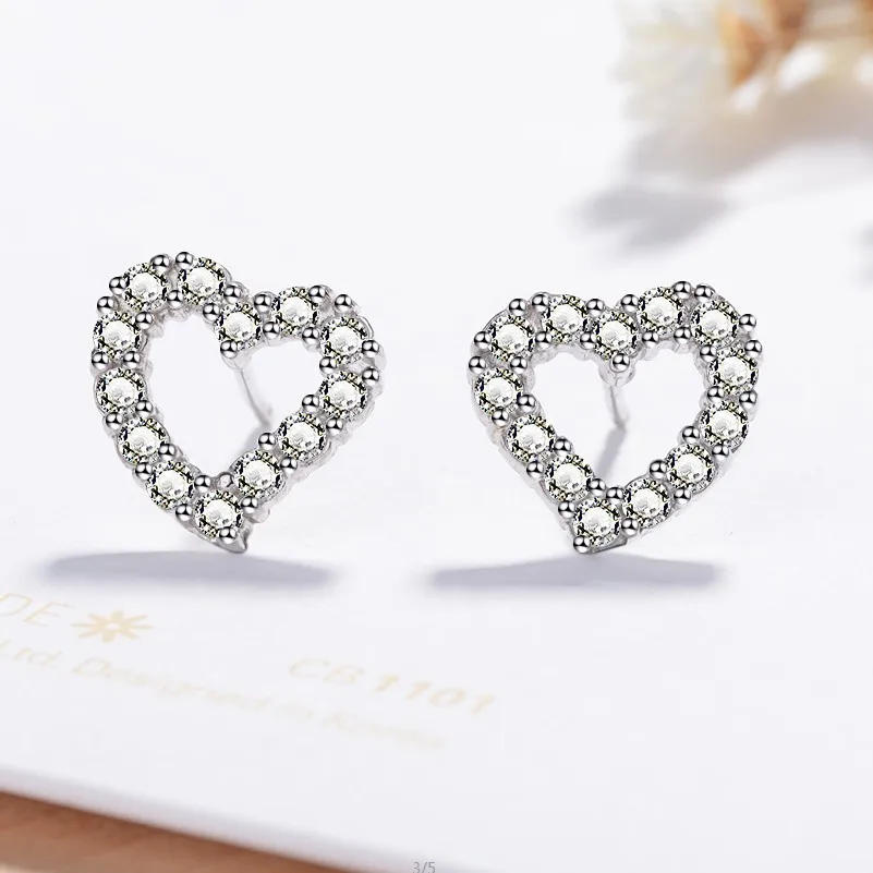 

Heart peach heart hollow diamond-studded women's earrings silver S925 gold-plated simple earrings for girls wholesale