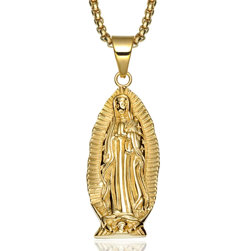 

Religious stainless steel Mary pendant necklace of Christianity Catholic Jesus gold necklace jewelry, 2 color