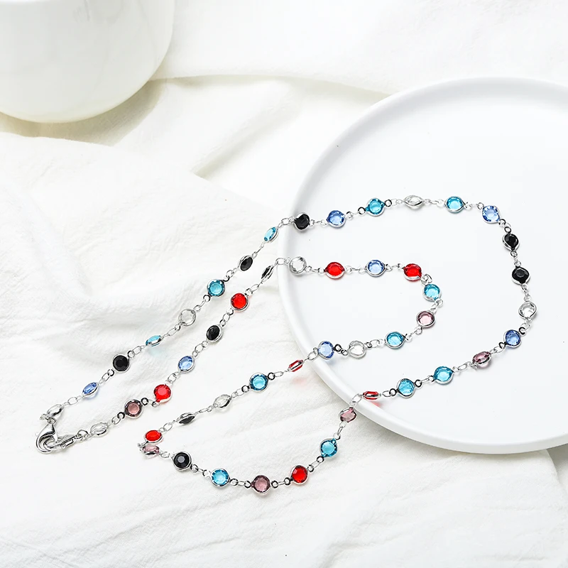 

2021 New Arrival Holder Beads Charry Crystal Face Masking Sunglass Chain Necklace, Customized color