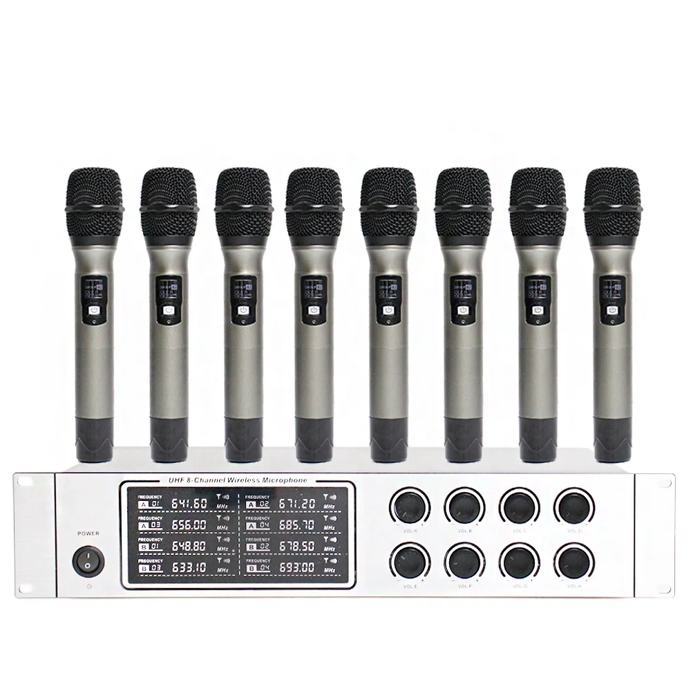 

Professional 8 channels uhf wireless handheld microphone for Chruch or Multi-person conference, Dark gray