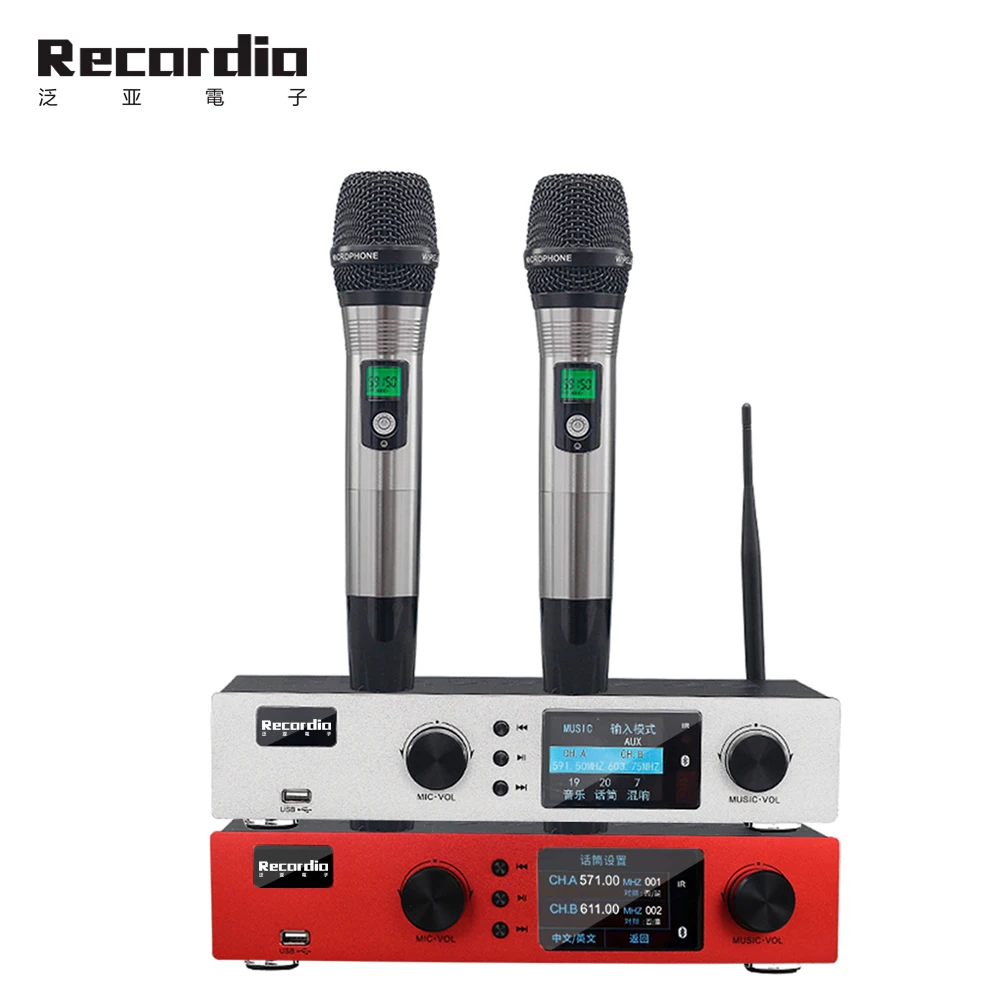 

GAW-L600 Professional Power Amplifier Effector UHF wireless microphone 3 In 1 for Karaoke stage performance, Silver/red