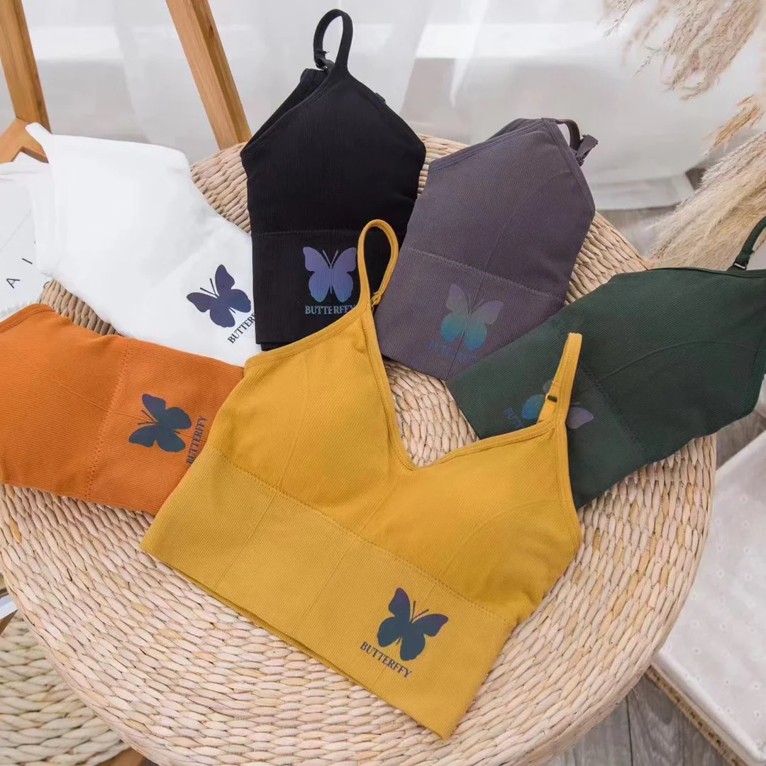 

59/5000 Butterfly glow-in-the-dark U back chest sports Tube Top Wrapped Chest Girl Lady Vest Seamless Bra Corset, White, black, gray, yellow, orange