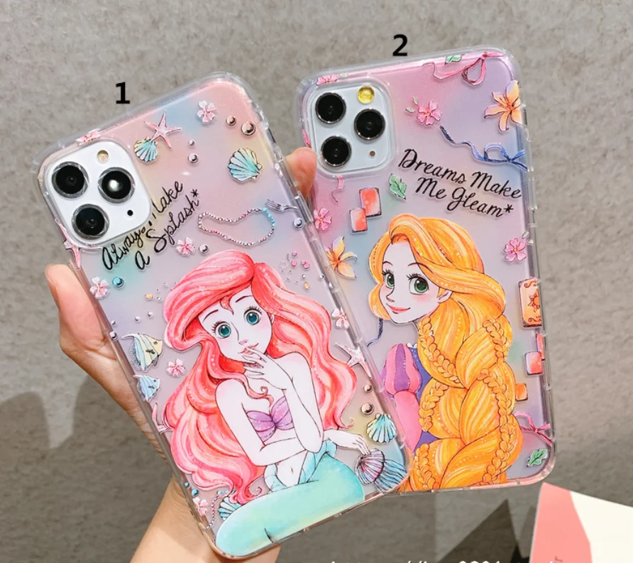 

Cartoon Clear Rapunzel Mermaid Ariel Case for iPhone 11 11Pro Max X Xr Xs max 6 7 8 Anime