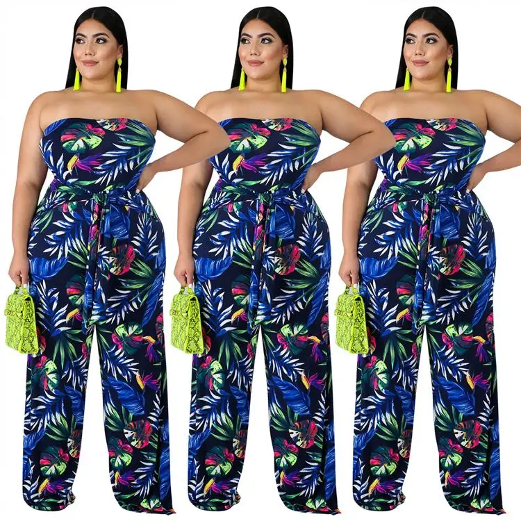 

B96001 Woman Off Shoulder Floral Printed Romper Plus Size Rompers Jumpsuit