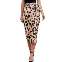 

2020 New Summer Leopard Print Satin Wrap Belt Wrap Women Midi Skirt