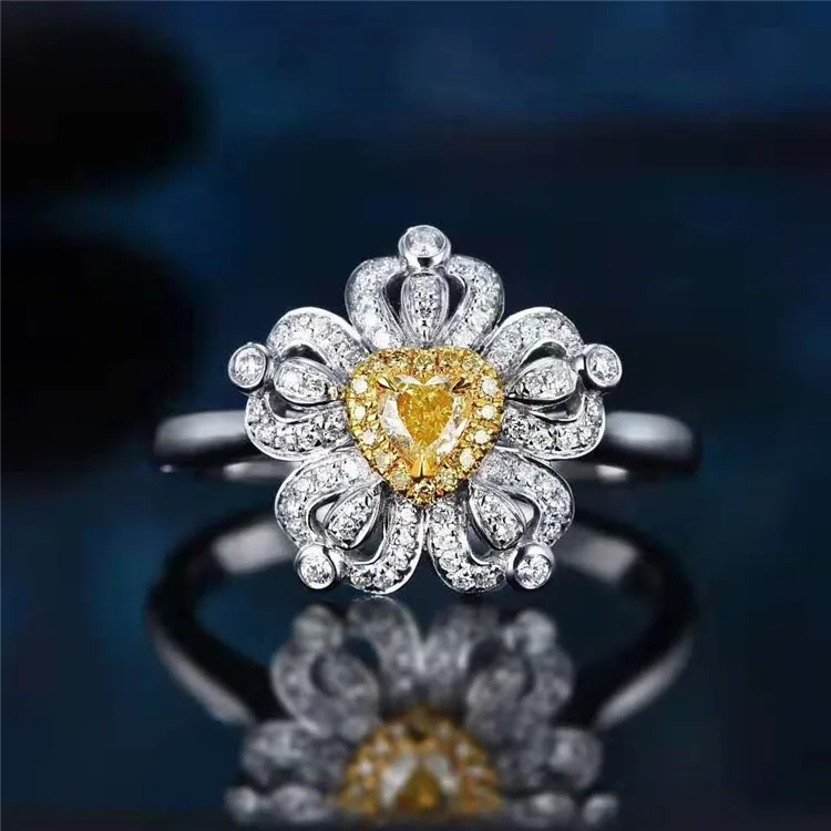 

luxury beautiful wedding diamond jewelry with factory price 18k gold 0.17ct natural yellow diamond ring for women