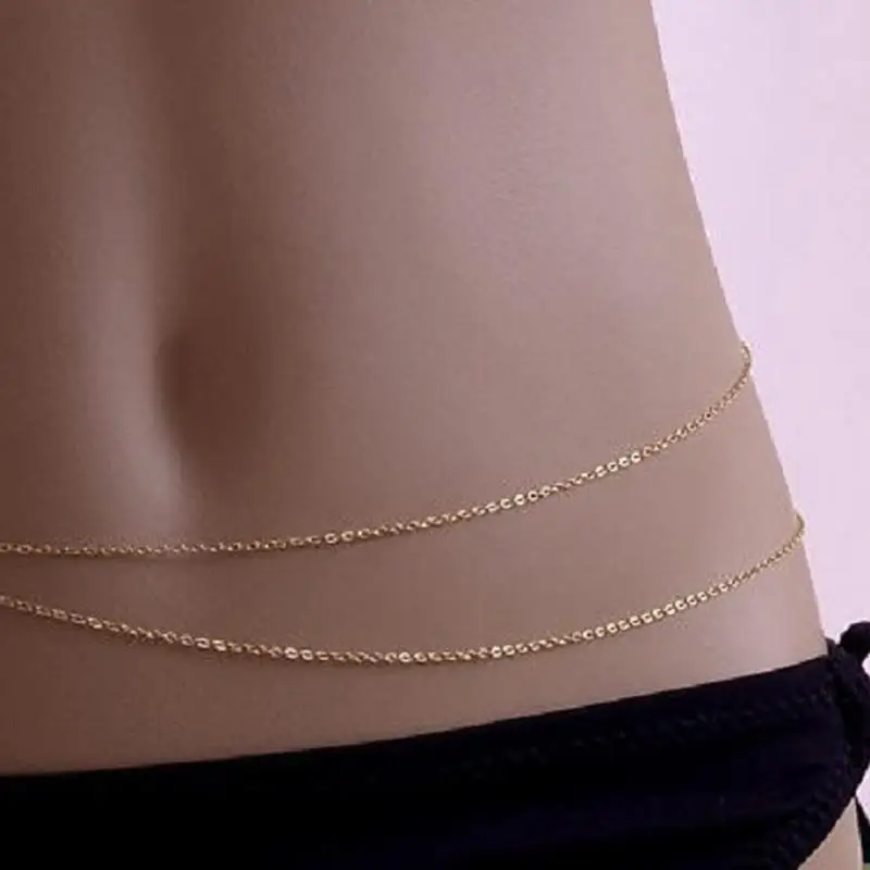 

Sexy Double Layer Gold Silver Color Belly Chain Fashion Bikini Waist Link Necklaces Body Jewelry for Women Summer N206042