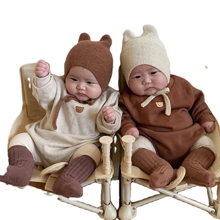 

Wholesale baby clothes best sell light grey brown colors little teddy bear kids jumpsuit baby clothes sets boy
