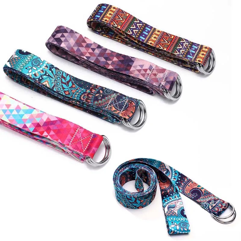 

Printed Cotton Washable D-Ring Belts Strap Fitness Multi-Color Mat Rope Yoga Stretch Belt, 16 colors for option