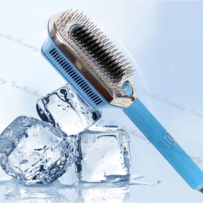 

Gubebeauty electric brush hair portable infrared fast comb hair straightener ice freezing electric hair brushes for homeuse, Blue+silver