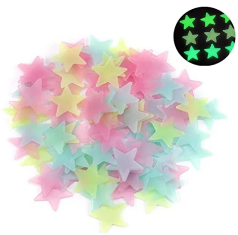 

100Pcs 3cm Star Luminous Fluorescent Wall Stickers Kid Room Living Room Bedroom Kids Room TV Background Home Decoration, Blue, pink, green
