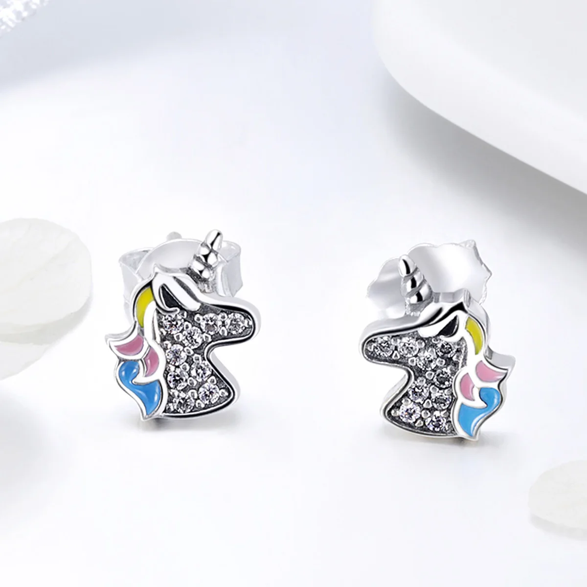 

Dazzling Clear CZ Unicorn Stud Earrings Colorful 925 Sterling Silver Earring