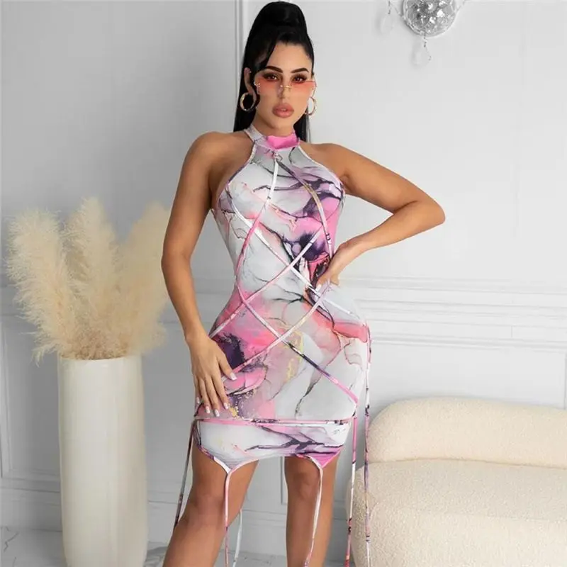 

2021 New Arrival High Quality sexy Women Floral printed Halter women casual dresses