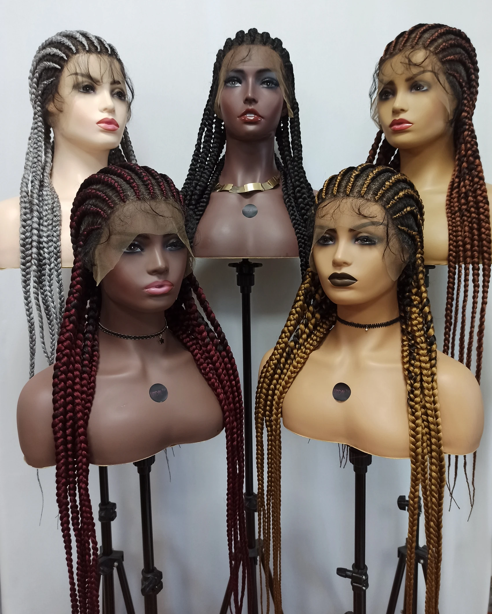 

LINDAL 11 cornows braids hair hand made afro braided wigs 32inches full lace braided synthetic wig with baby hair