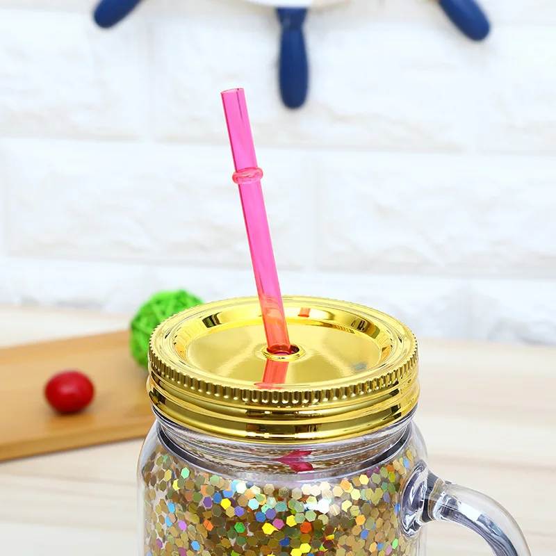 Plastic Mason Jar Cups with Lid and Straw