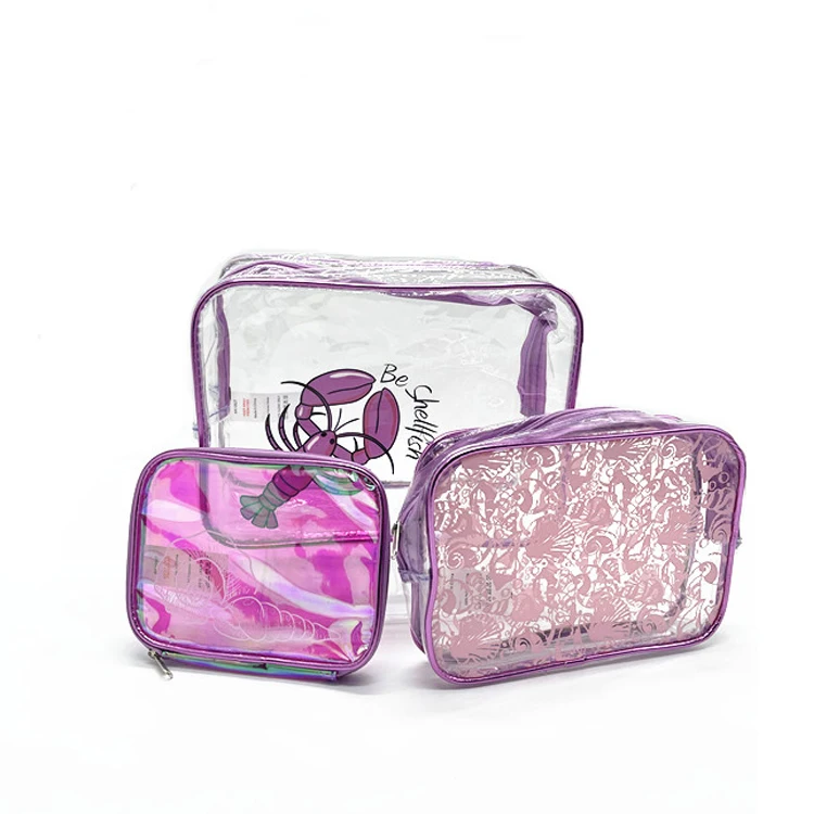 

Portable Transparent Print PVC Clear Cosmetic Makeup Bag Case Travel Clear Toiletry Bag Set, Customized