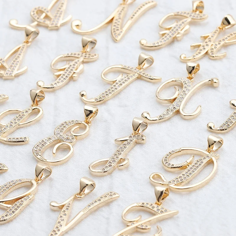 

Letter shape 18K gold plated DIY zircon pendant necklace jewelry making accessories,M812,6 pcs/lot