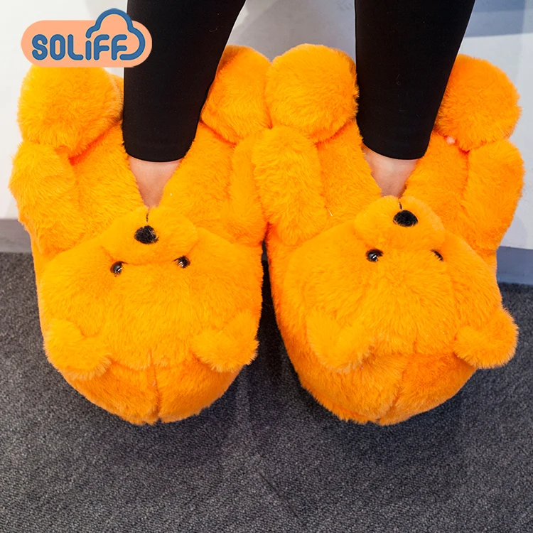 

Hot selling Popular Teddy Bear Slippers Winter Warm Cotton Home Plush Teddy Bear Slippers