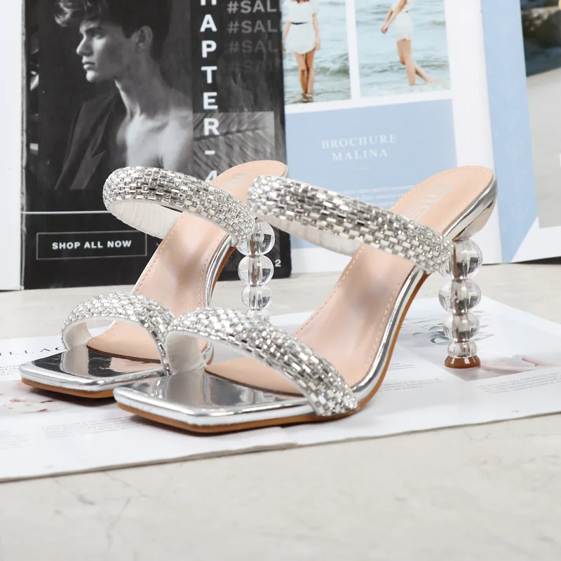 

2022 Latest Designs Stylish Trendy Summer Designer Ladies Sexy Pumps Shoes Two Strap Heeled Square Sandals High Heels for Women