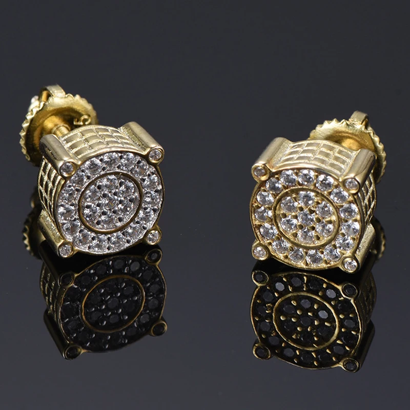 

New Trend For Men Hip Hop Jewelry Round Stud Earrings Iced Out CZ Cubic Zirconia Earrings Classical Square Stud Earrings, White gold/ yellow gold/ custom