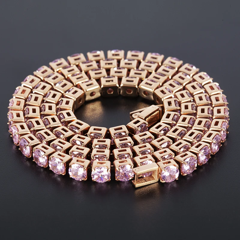 

Korean fashion trend adjustable size custom logo stainless steel iced CZ tennis chain necklace women