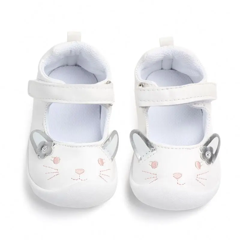 

New Cute animal design hook&loop soft leather children kids baby girl shoes, Light gold/white