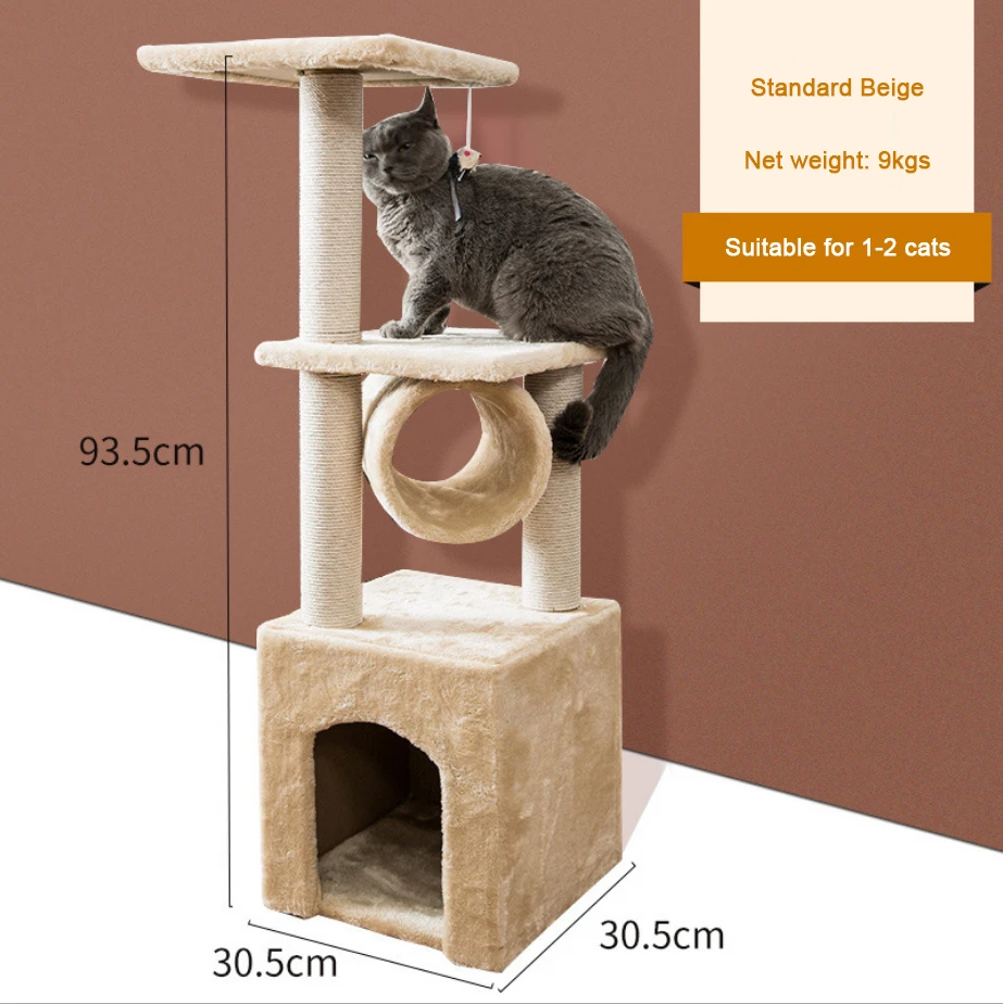 

2021 New Design krabpaal Plush Safety Cat Scratching Poles Condos Towers Trees House Furniture Cat Tree