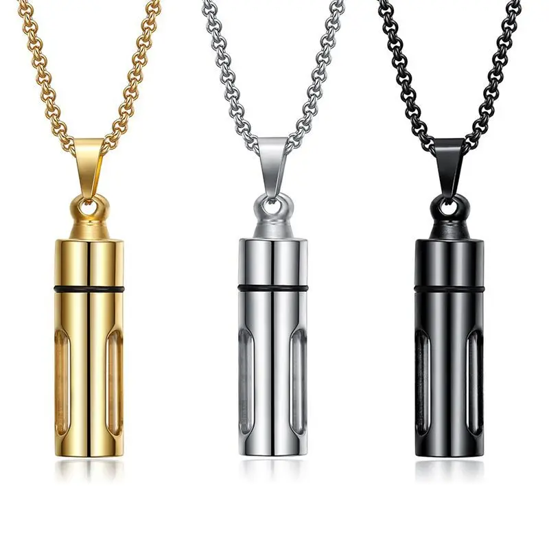 

Openable perfume bottle Pendant aromatherapy essential oil Necklace men's stainless steel jewelry