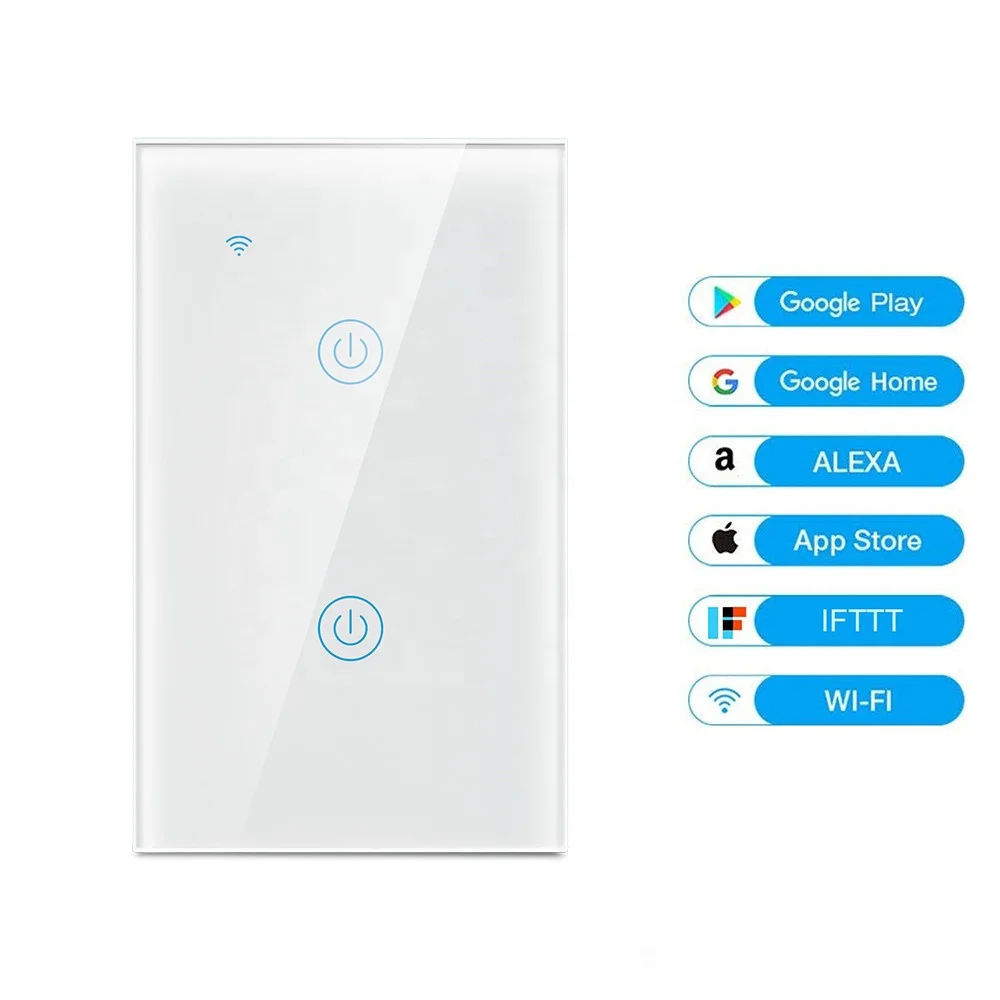 
Wholesale US WiFi 2 Gang Touch Switch Electrical Switch 220V/2.4GHz Wi fi Remote Light Switch Smart Home Works with Alexa google 