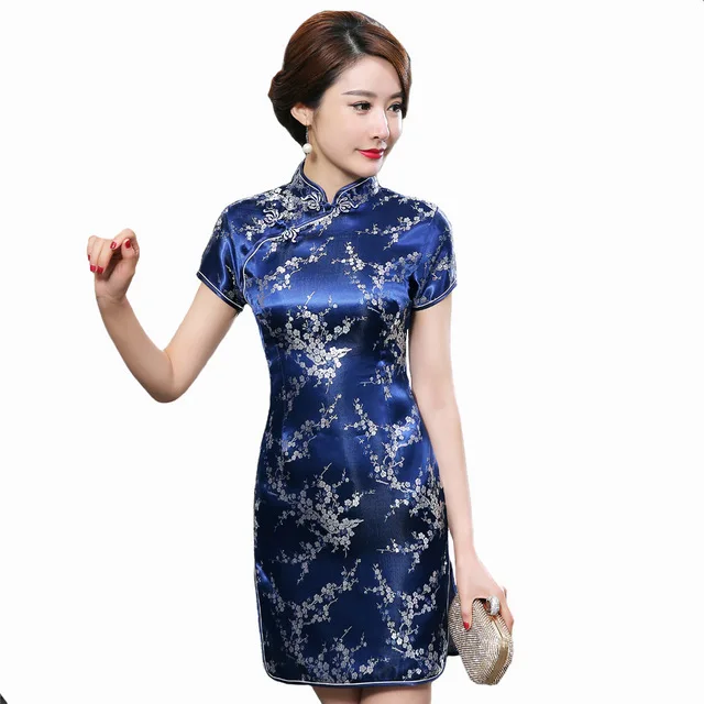 

Women's Floral Short Qipao Satin Cheongsam Chinese Dress, Customized