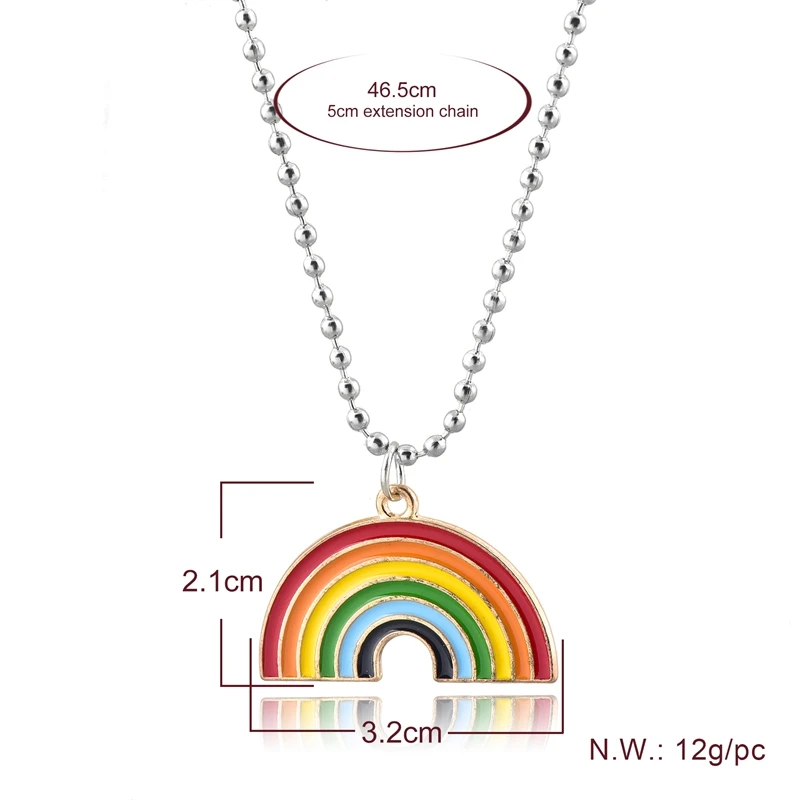 

Zinc alloy material ball chain necklace rainbow charm pendant couple necklace, Silver color/gold color