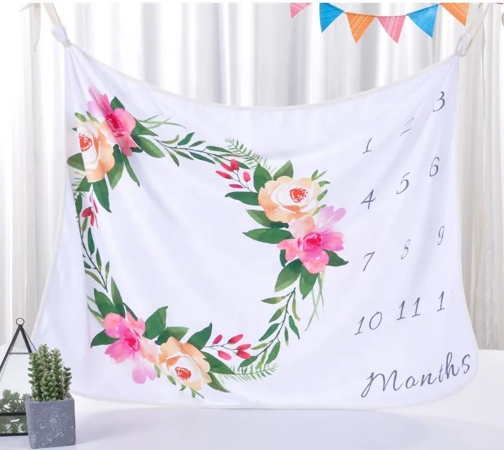 

Quality digital printing lovely flannel fleece super soft milestone blanket for baby