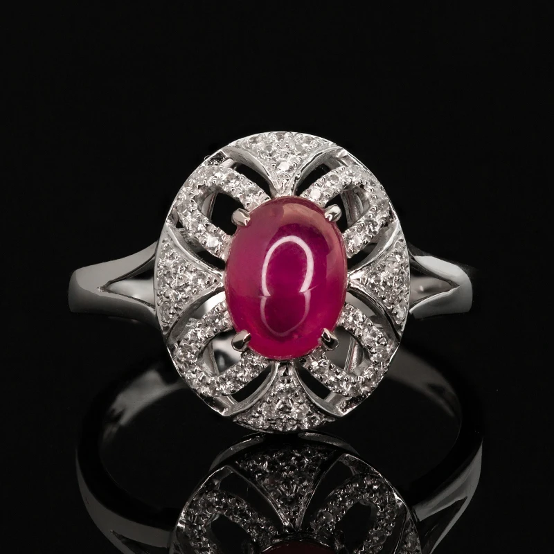 真正的宝石首饰月 18k 黄金自然凸圆形切割红宝石戒指欲女