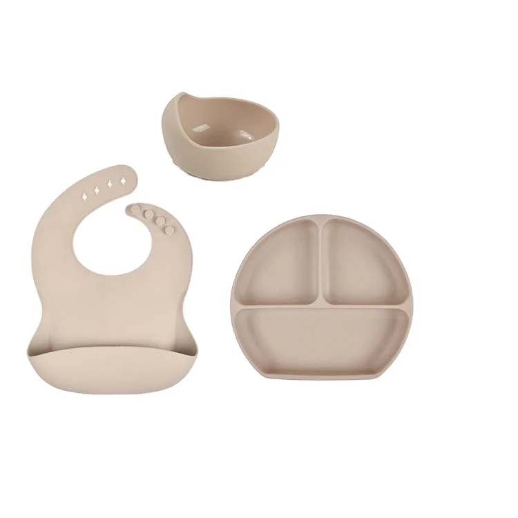 

Food Grade customized print pattern waterproof Silicone pacifier Baby Feeding Bib bowl spoon set baby silicone bibs bpa free