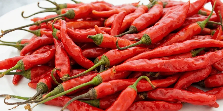 Bright red New Mexico chiles being strung up