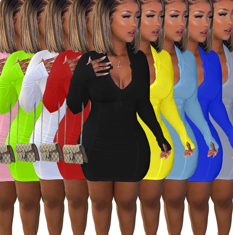 

Plus Size Long Sleeve Sexy Bodycon Girls' Dresses Casual Sport Fall Short Mini Dress Women dresses, Customized color
